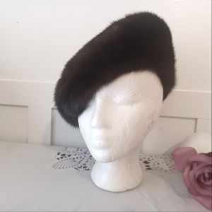 vintage Dark Brown Mink Beret Hat  OS